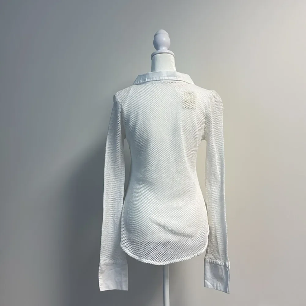 Free People White Siggi Open Knit Button Down Shirt Top Small